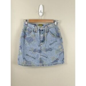 Esprit De Corp Vtg 90's Denim Jean Skirt Sz 28 Waist Mini Hawaii‎ Distressed USA